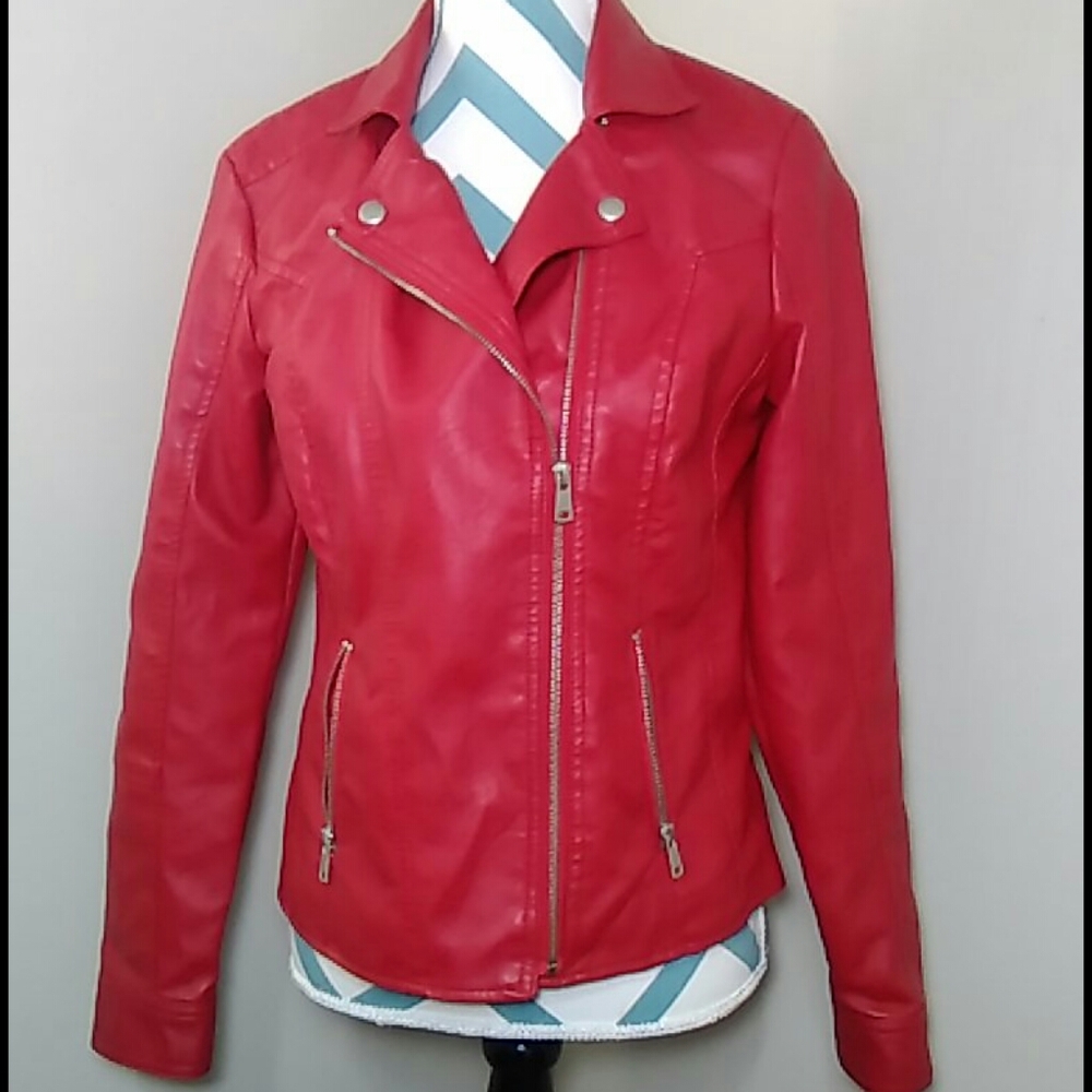 Red Baccini Faux Leather Jacket M